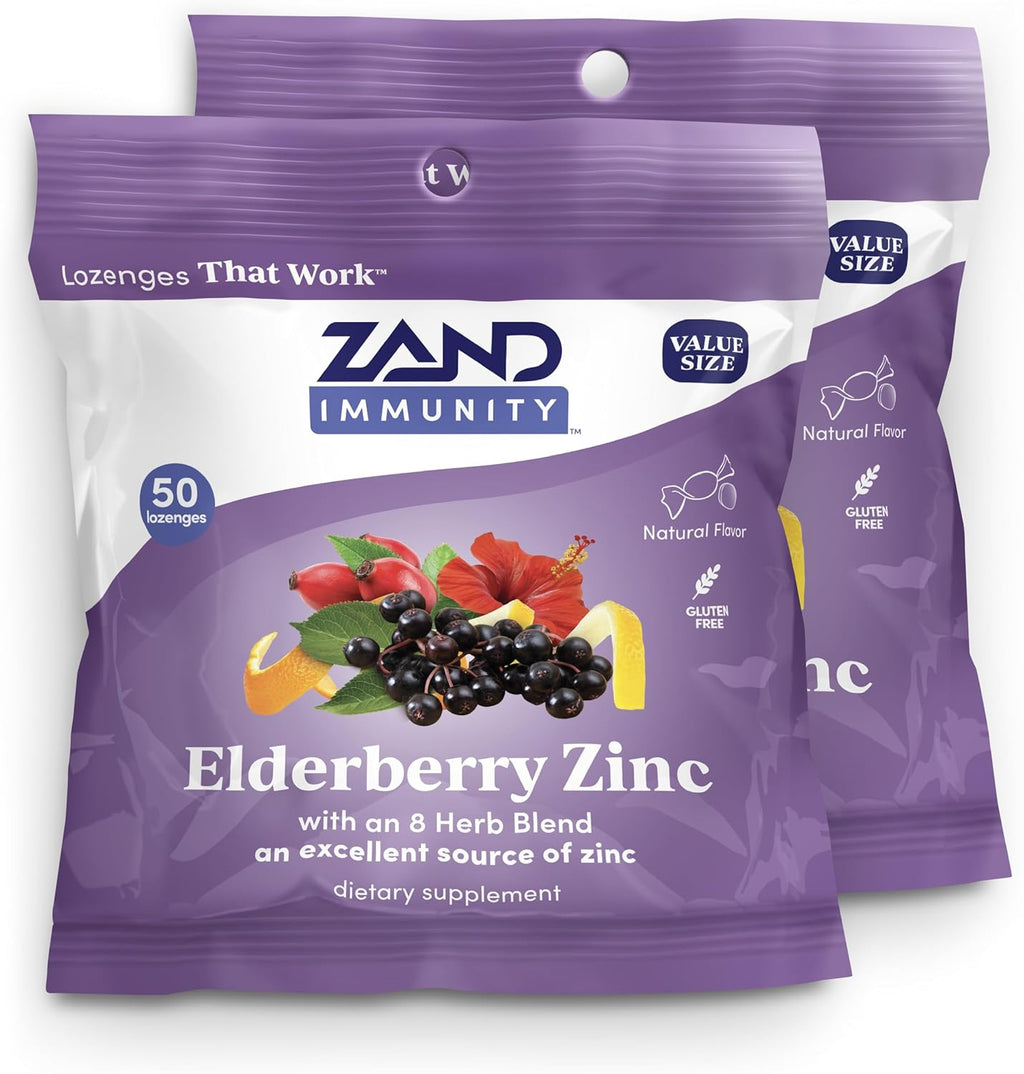 ZAND Immunity Elderberry Zinc Throat Lozenges 2-Pack - Good-for-You Dry Mouth Lozenges, Immune Support Supplement with Elderberry, Zinc 5mg - Soothe a Dry Throat, Natural Flavor, Gluten Free, 50ct ea