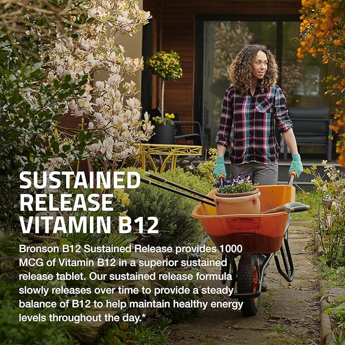 Bronson Vitamin B12 1000 mcg Sustained Release Premium Non GMO Tablets Supports Nervous System, Healthy Brain Function and Energy Production, 180 Tablets