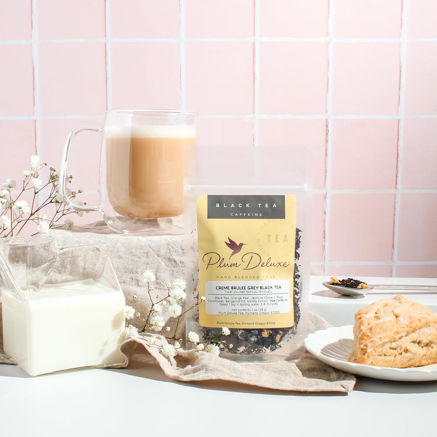 Plum Deluxe Creme Brulee Earl Grey Black Tea (60-80 Cups), Premium Loose Leaf Tea Leaves, Hot or Iced, Sweetener and Dairy Free, No Artificial Flavors