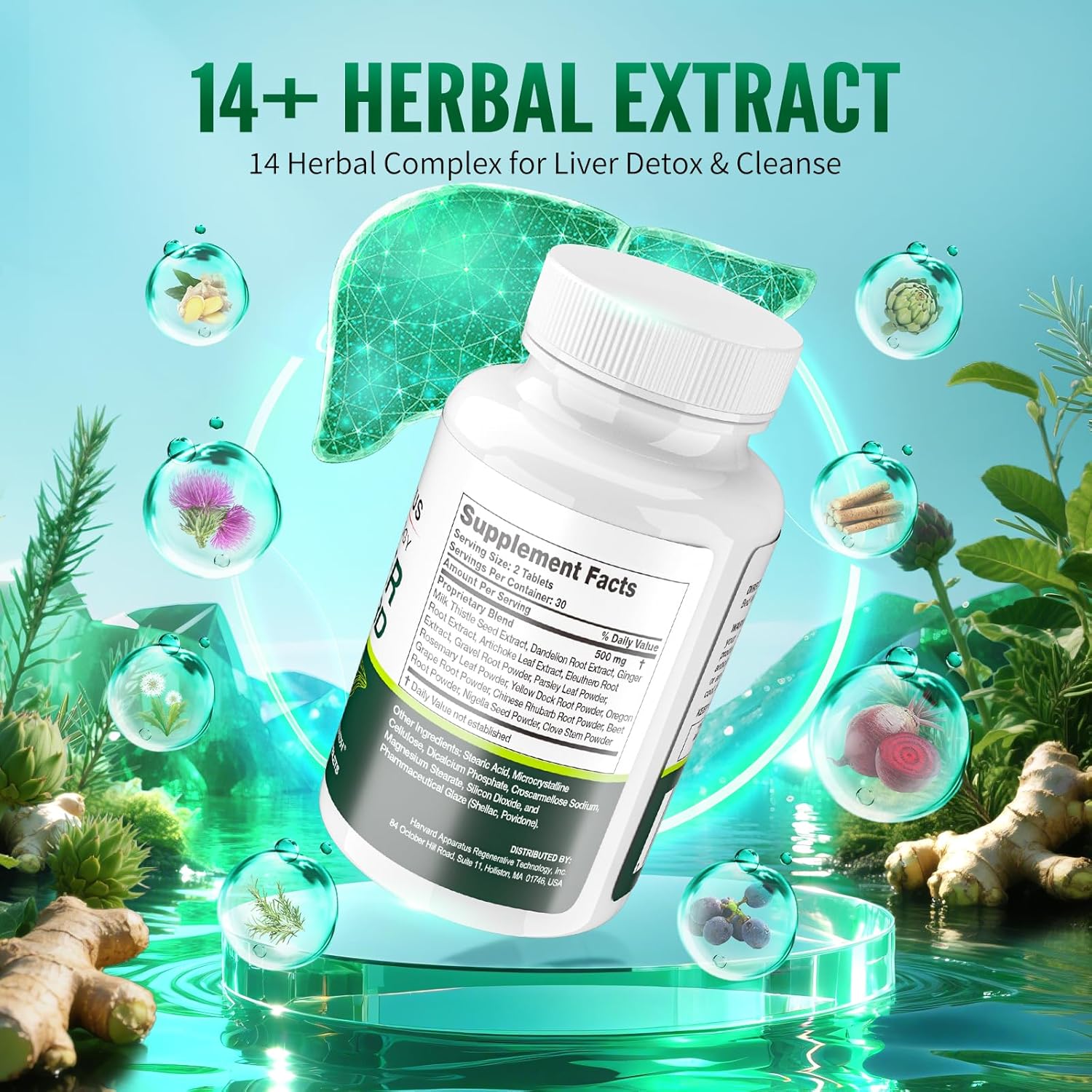 Harvard Apparatus Liver Detox Supplements 2025 Formula Liver Cleanse Detox & Repair - Herbal Liver Support with 14-in-1 Milk Thisitle|Dandelion|Artichoke, Boost Energy & Digestive, 60 Tablets