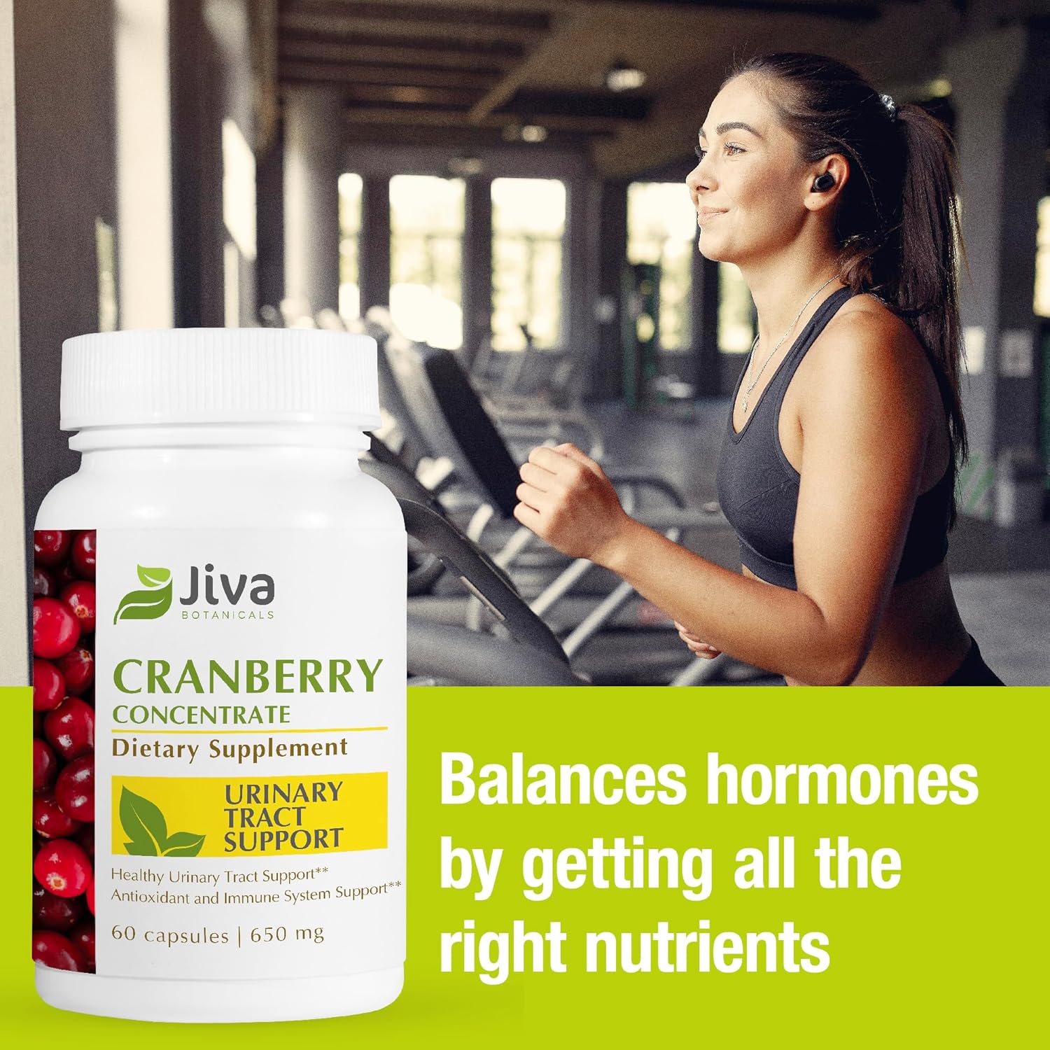 Jiva Botanicals Concentrated Cranberry Supplement - 650 mg Cranberry Powder Extract Pills for Women - High Potency for Normal Urinary Tract Health - 60 Capsules (Pack of 1)