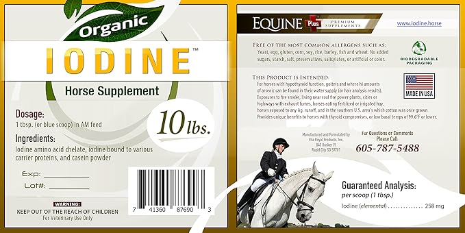 Organic Iodine 10 lbs. - Nutritional Supplement for Horses, Animals - w/ 18 Amino Acids