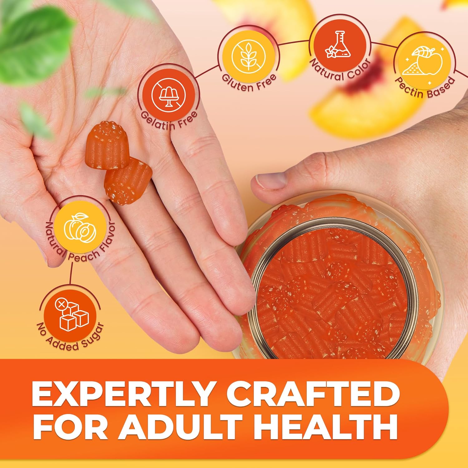 Sugar Free Vitamin D3 K2 Gummies - Vitamin D3 Gummies 5000 IU+K2 MK7 80 mcg, K2 D3 Vitamin Supplement Adults, Vitamin D K2 for Bones, Immune, Heart, Mood, Gluten-Free, Non-GMO, Natural Peach Flavor