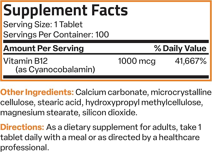 Bronson Vitamin B12 1000 mcg Sustained Release Premium Non GMO Tablets Supports Nervous System, Healthy Brain Function and Energy Production, 100 Count