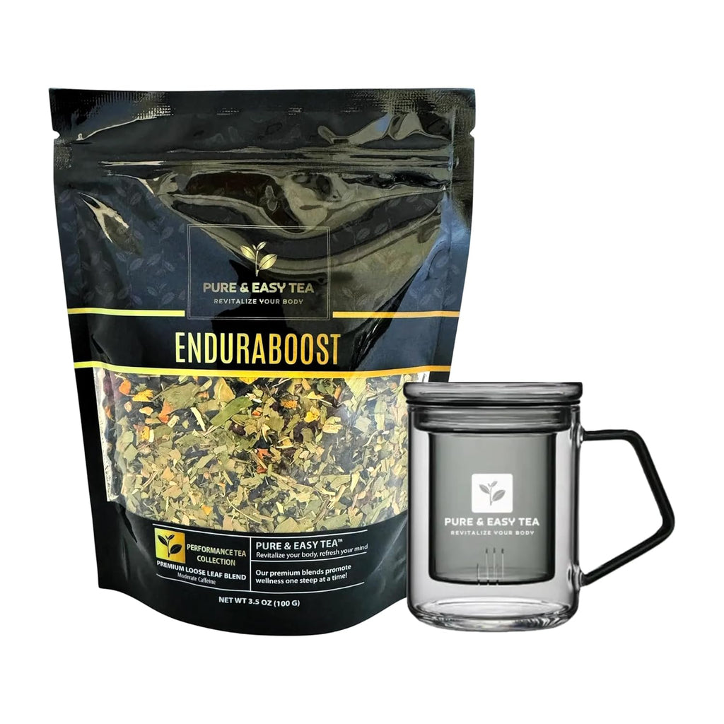 Pure And Easy Tea, EnduraBoost & Borosilicate Glass Brewing Mug, 100% Natural, Caffeinated, Premium Loose Leaf Tea Blend, 100g/3.54oz