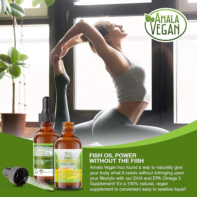 Potent & Organic Vegan Omega 3 Liquid Supplement: Better Than Fish Oil! Plant Based Water Extracted Algae Oil- DHA EPA DPA Fatty Acids- Non GMO- Supports Immune, Heart, Brain & Joint Health-60 Doses