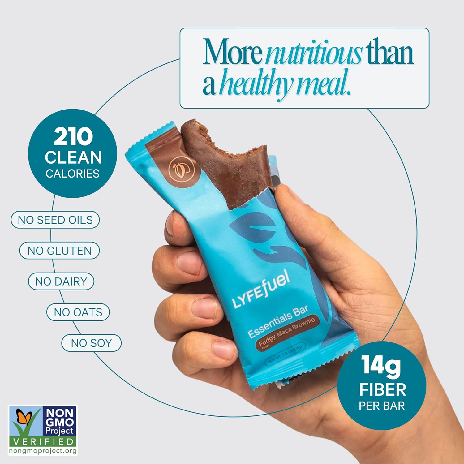 Meal Replacement Bar by LyfeFuel - Vegan Protein Bar Packed with Organic Superfoods, Fiber & 21 Essential Nutrients from 100% Plant Based Whole Foods (Fudgy Brownie - Box of 10) Gluten Free, Paleo