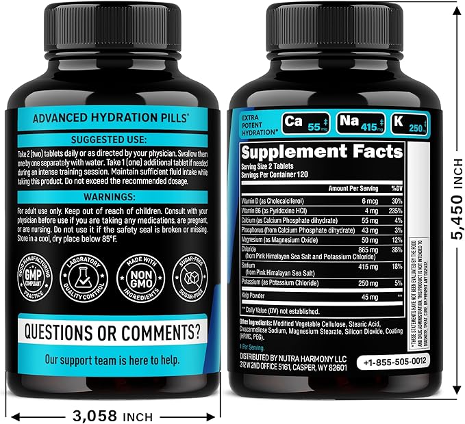 Electrolytes - Electrolyte Tablets with Magnesium, Sodium, Potassium, Chloride, Vitamins D3 & B6, Kelp Powder - Salt Pills - Made in USA - Oral Tablets as Capsules - Vegan & Keto Friendly - 240 Tabs