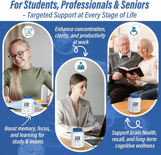 Brain Supplements for Memory and Focus, Clarity & Cognitive Improvement, 300mg Alpha GPC, CDP-Choline, DHA, Lion’s Mane, L-Theanine, Vitamin B6 B12 & Phosphatidylserine for Men & Women, 90 Capsules