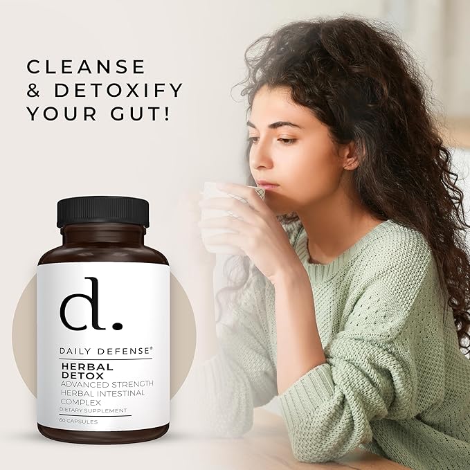 Herbal Detox with Zinc, Garlic, Wormwood, Black Walnut Hull - Gut Cleanse Detox Dietary Supplements for Women & Men, 60 Capsules