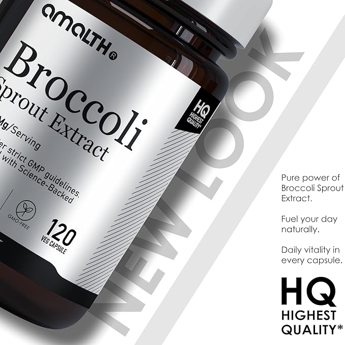 AMALTH Broccoli Sprout Extract 1000mg | High Strength 10:1 Concentrated Broccoli Extract with Sulforaphane Precursors | Organic Style Broccoli Supplement | 120 Capsules | 60 Day Supply