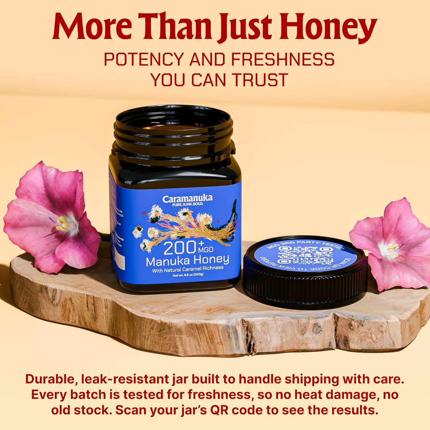 Caramanuka Manuka Honey MGO 200 – 100% Raw & Unfiltered Australian Honey, Independently Lab-Tested for MGO & Glyphosate, Bold Caramel-Like Flavor, 8.8 oz (250g)