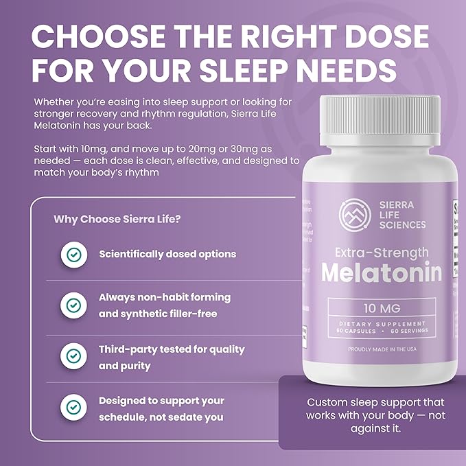 10 mg High Dosage Melatonin in Easy-to-Swallow Capsules - 60 Servings