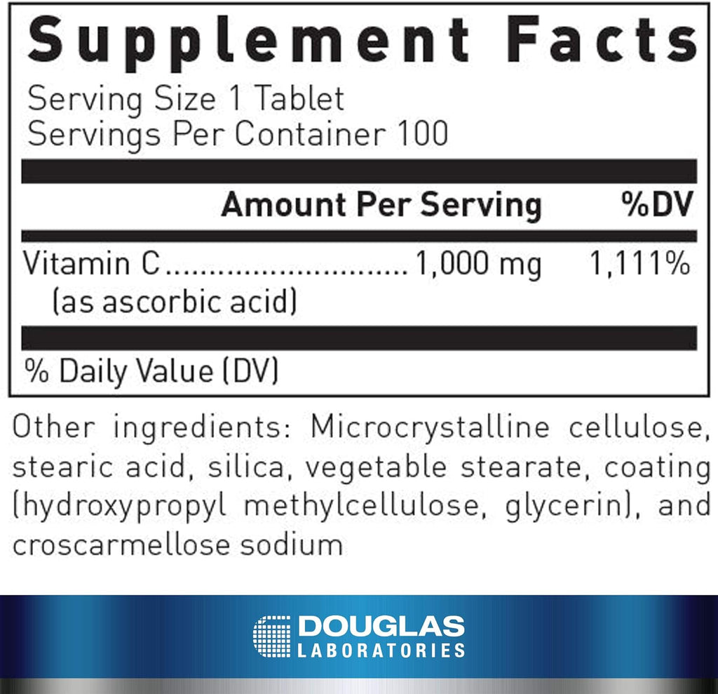 Douglas Laboratories Vitamin C | Water-Soluble Antioxidant Supplement to Support Immune Function and Normal Wound Healing* | 100 Tablets