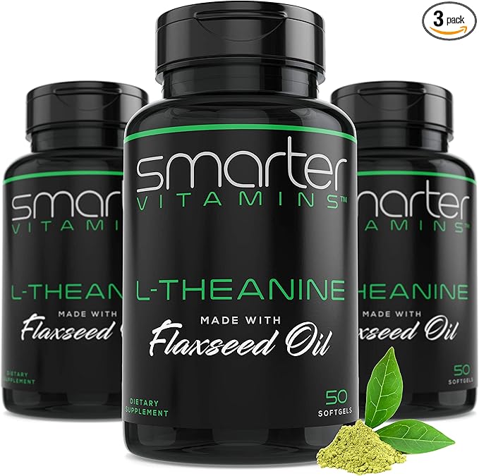 (3 Pack) Smarter L-Theanine 250mg Supplement, in Non-GMO Flaxseed Oil, 150 Liquid Softgels