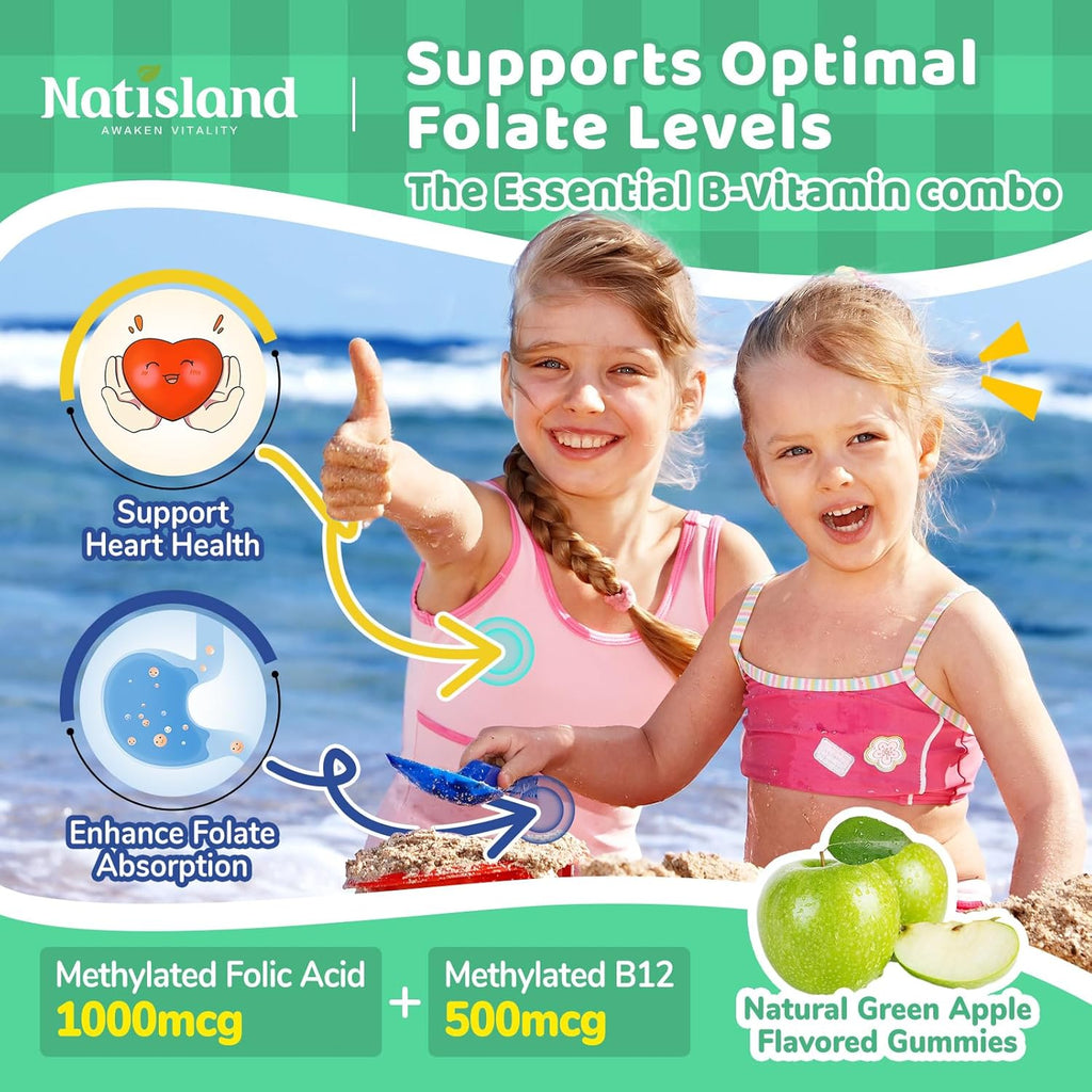 L Methylfolate Gummies, 5-MTHF Gummies for Kids & Adults, Methyl Folate and B12 Supplement, Highly Absorbable MTHFR Supplement, Support Brain Health, Immunity, Kids Growth, 120 CT