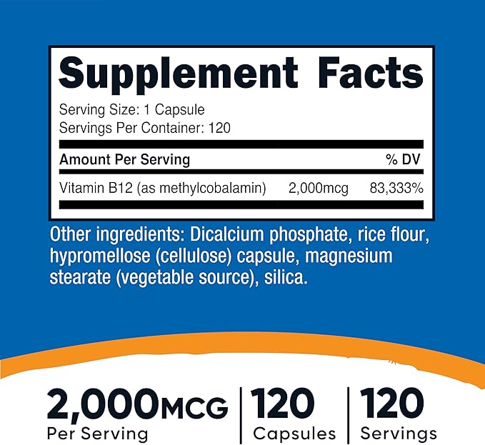 Nutricost Vitamin B12 (Methylcobalamin) 2000mcg, 120 Capsules - Vegetarian Caps, Non-GMO, Gluten Free B12 Supplement