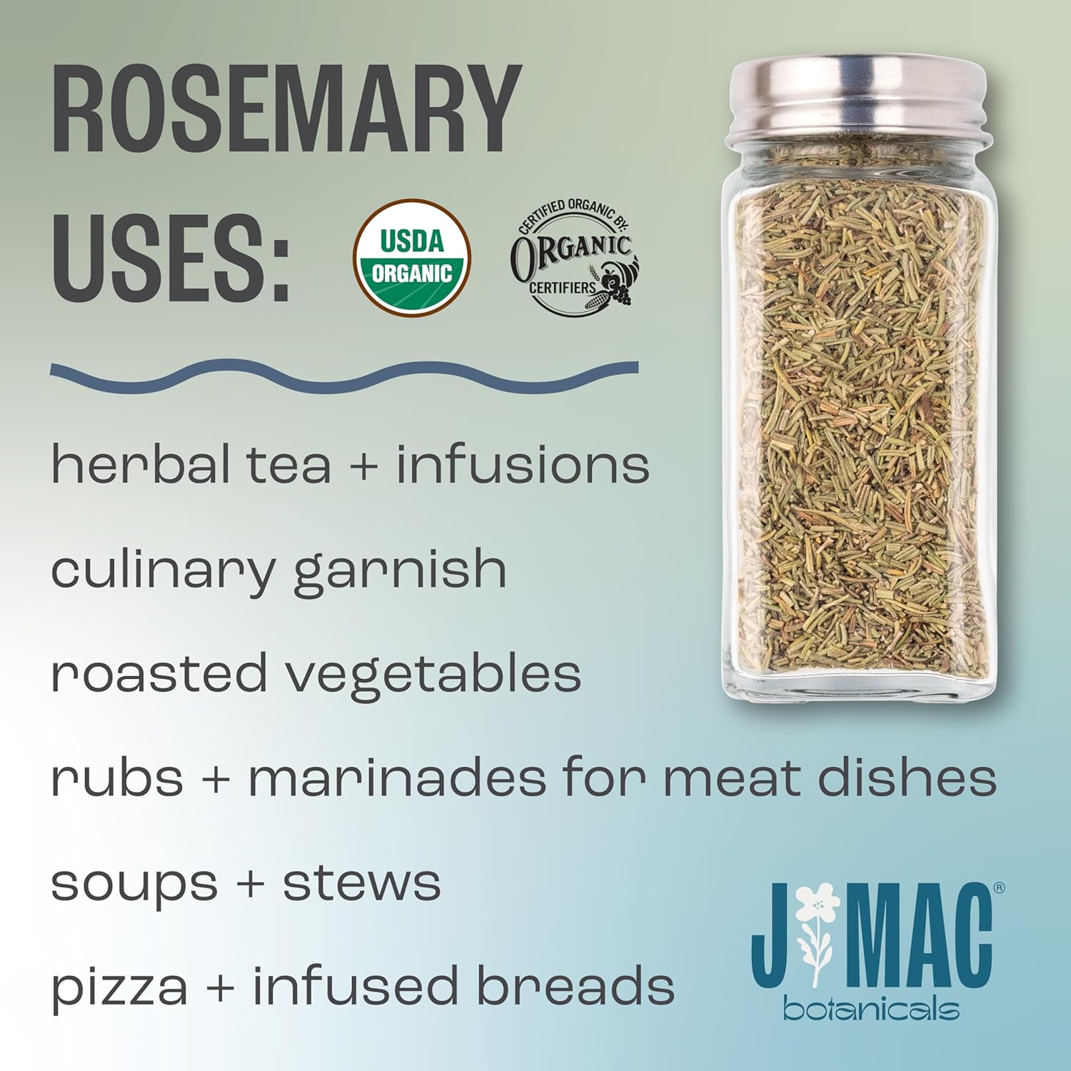 J MAC BOTANICALS Organic Rosemary Leaves (4 oz) Fresh Dried Leaf Herb, Packaged in the USA, Certified USDA Organic