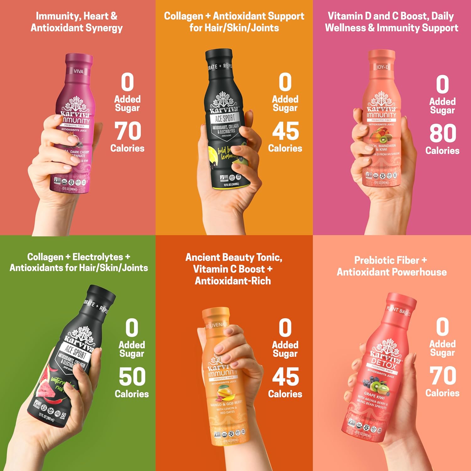 Karviva Organic Juice Cleanse & Skin Glowing Pack – Detox & Collagen Boost, Low-Sugar, High Fiber, Antioxidants & Vitamins – Ancient Remedies For Weight Control & Sugar Detox, 1–3 Day Use (6 BPA-Free Bottles, 12 oz)