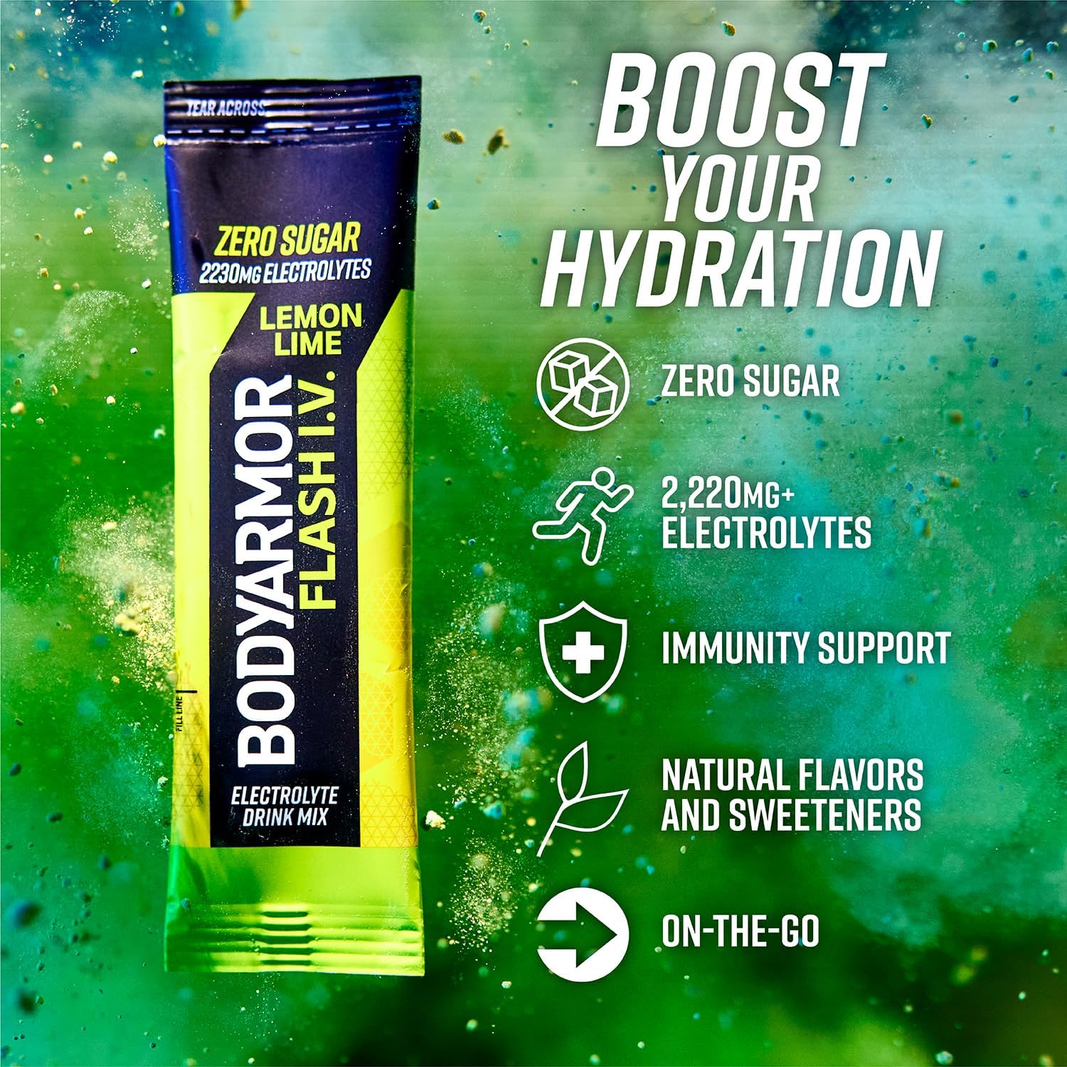 BODYARMOR Flash IV Electrolyte Packets, Lemon Lime - Zero Sugar Drink Mix, Single Serve Packs, Coconut Water Powder (6 Count) (Pack of 2)