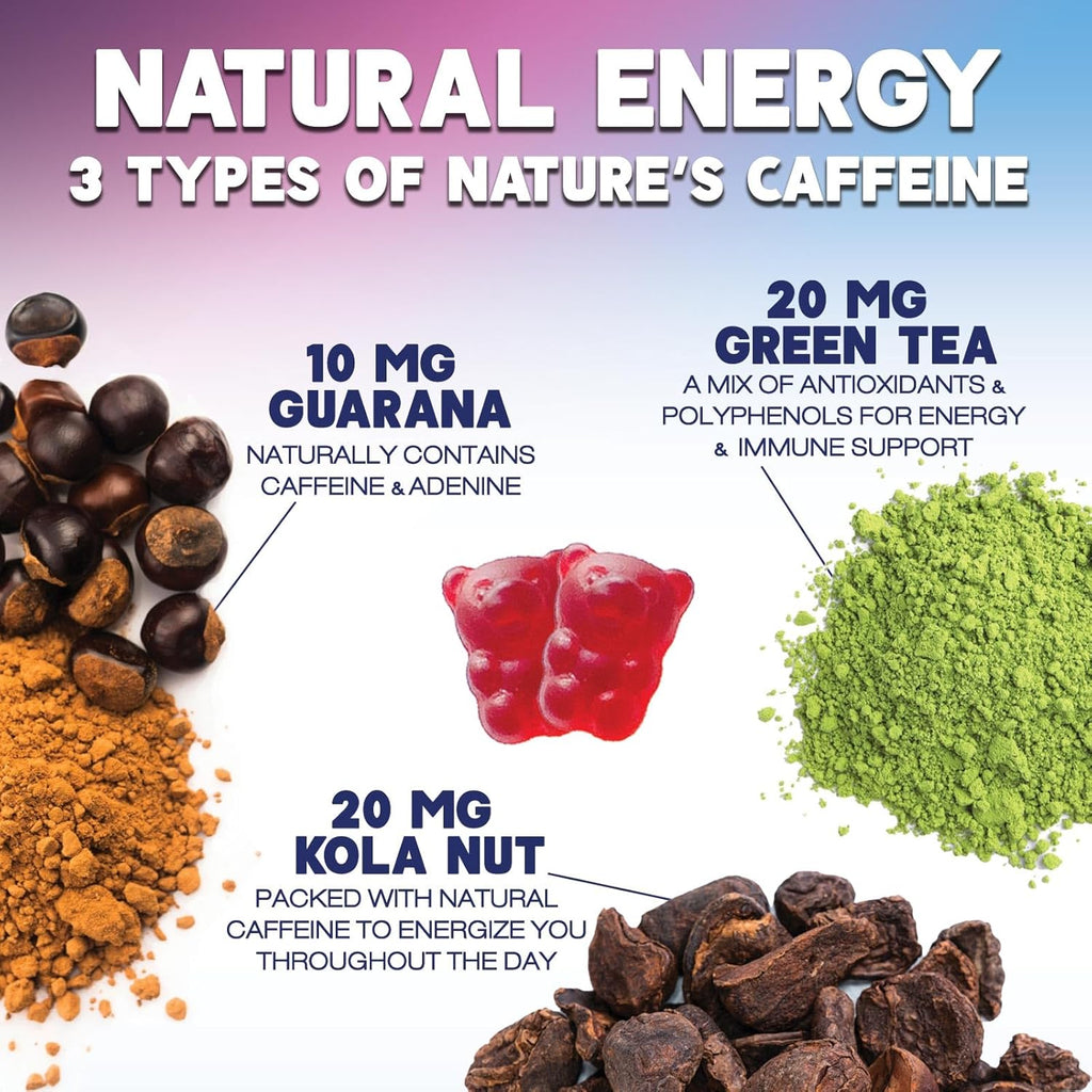 Energy Gummies 1000mcg - with Vitamin B12, Green Tea Natural Caffeine Support, Daily Energy Gummies - Delicious Berry Flavor B12 Chewable Exercise Supplement for Running Cycling & Sports - 120 Chews