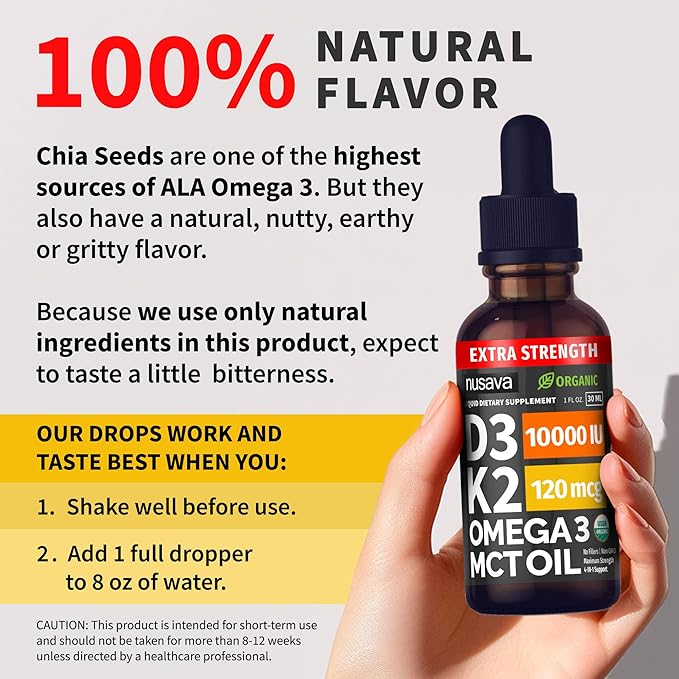 (2 Pack) Extra Strength Organic Vitamin D3 K2 Drops with MCT Oil, Omega 3, 10000 IU - Vitamin D Liquid, No Fillers, Non-GMO D3 for Faster Absorption and Immunity, Unflavored - (2 Fl Oz, 60 Servings)