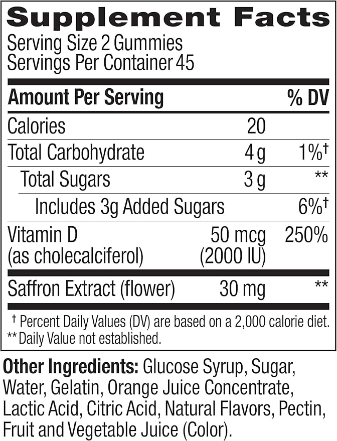 OLLY Hello Happy Gummy Worms, Mood Balance Support, Vitamin D, Saffron, Adult Chewable Supplement, Gluten Free, Tropical Zing - 90 Count