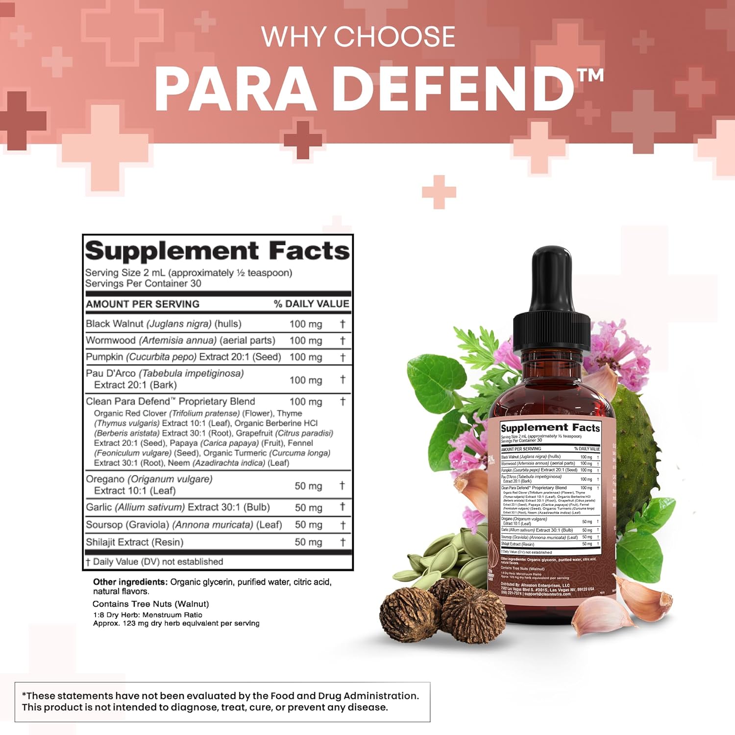 para Defend Wormwood Black Walnut Cleanse for Humans Drops Liquid Soursop Garlic Pumpkin Seed PAU D'Arco Oil of Oregano Turmeric Berberine Neem Extract Hull Bark Tincture by Clean Nutra