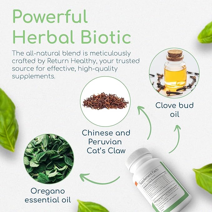 Herbal Biotic, Immune Support Vitamins, Natural Immune System Booster for Adults, Immune Support Supplement Enriched with Cat’s Claw for Probiotic Balance, Digestive Health, 120 Vegan Capsules