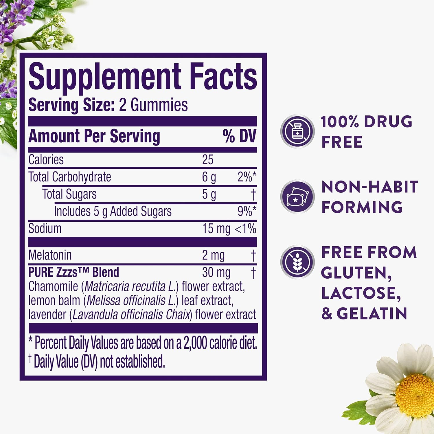 ZzzQuil PURE Zzzs Melatonin Gummies, Sleep Aid, Melatonin 2mg, with Chamomile & Lavender, Melatonin Sleep Gummies, Sleep Aids for Adults, Wildberry Vanilla Flavored, 72 Sleep Gummies