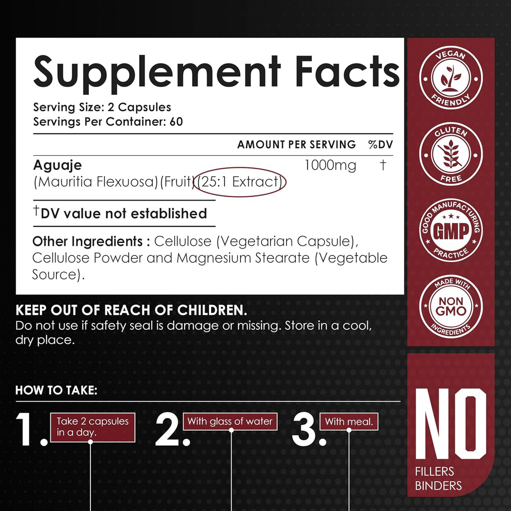 Amalth Aguaje Curves Capsule for Women 1000 mg- Extra Strength from Peru Natural Supplements- 120 Capsules Non- GMO Premium Quality Pills