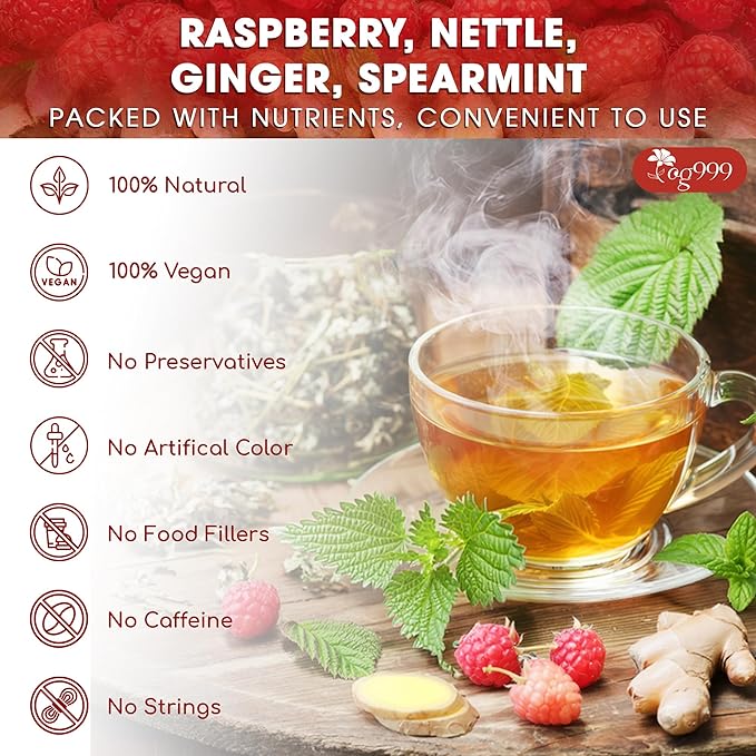 TOG999 Red Raspberry Leaves Tea Bags with Spearmint Flavor for Hormone Balance Natural Menstrual Cycle Support, 40 Count, Natural Material Tea Bags, No Sugar, No Caffeine, Vegan