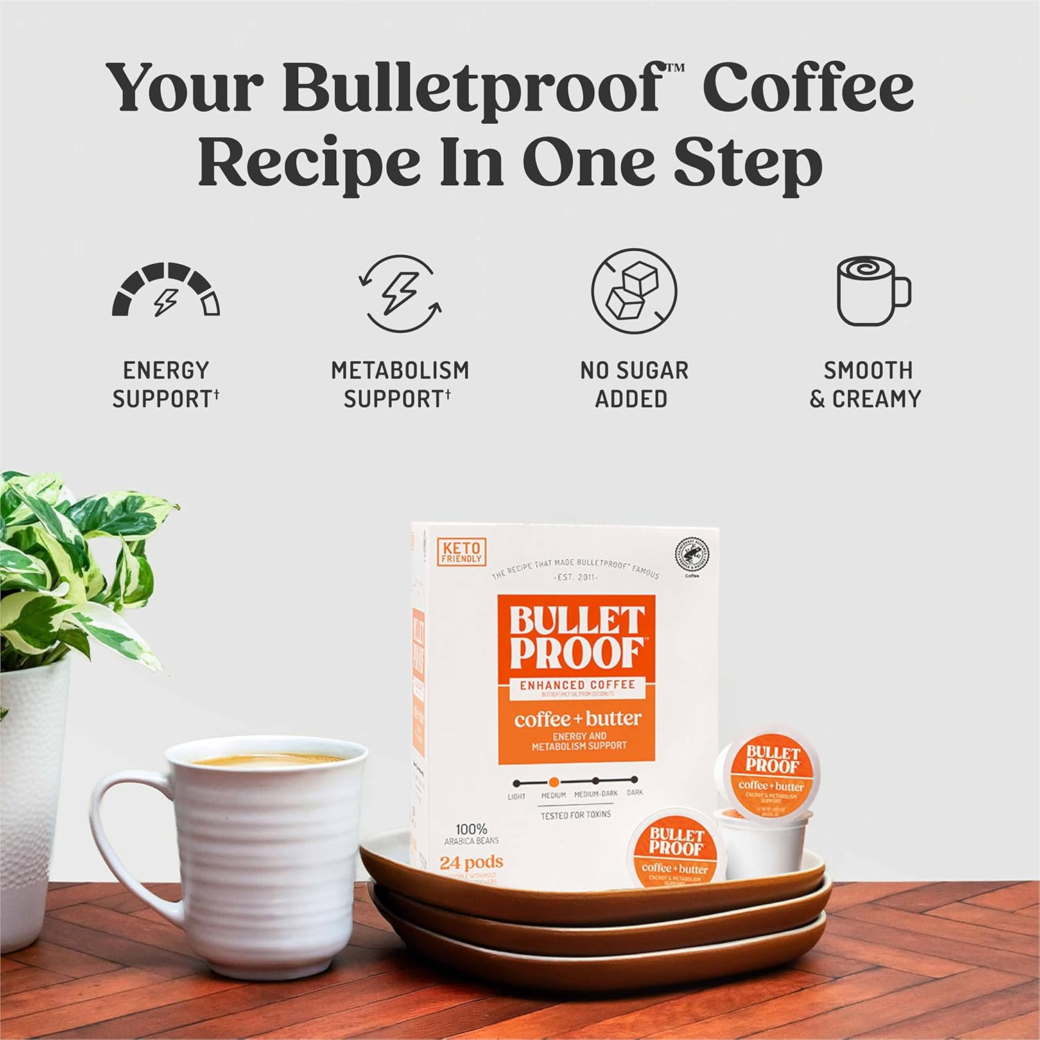 Bulletproof Coffee + Organic Grass-Fed Butter Single-Serve Pods, Keto Coffee, All-in-One Recipe with MCT Oil and Butter, Packaging May Vary