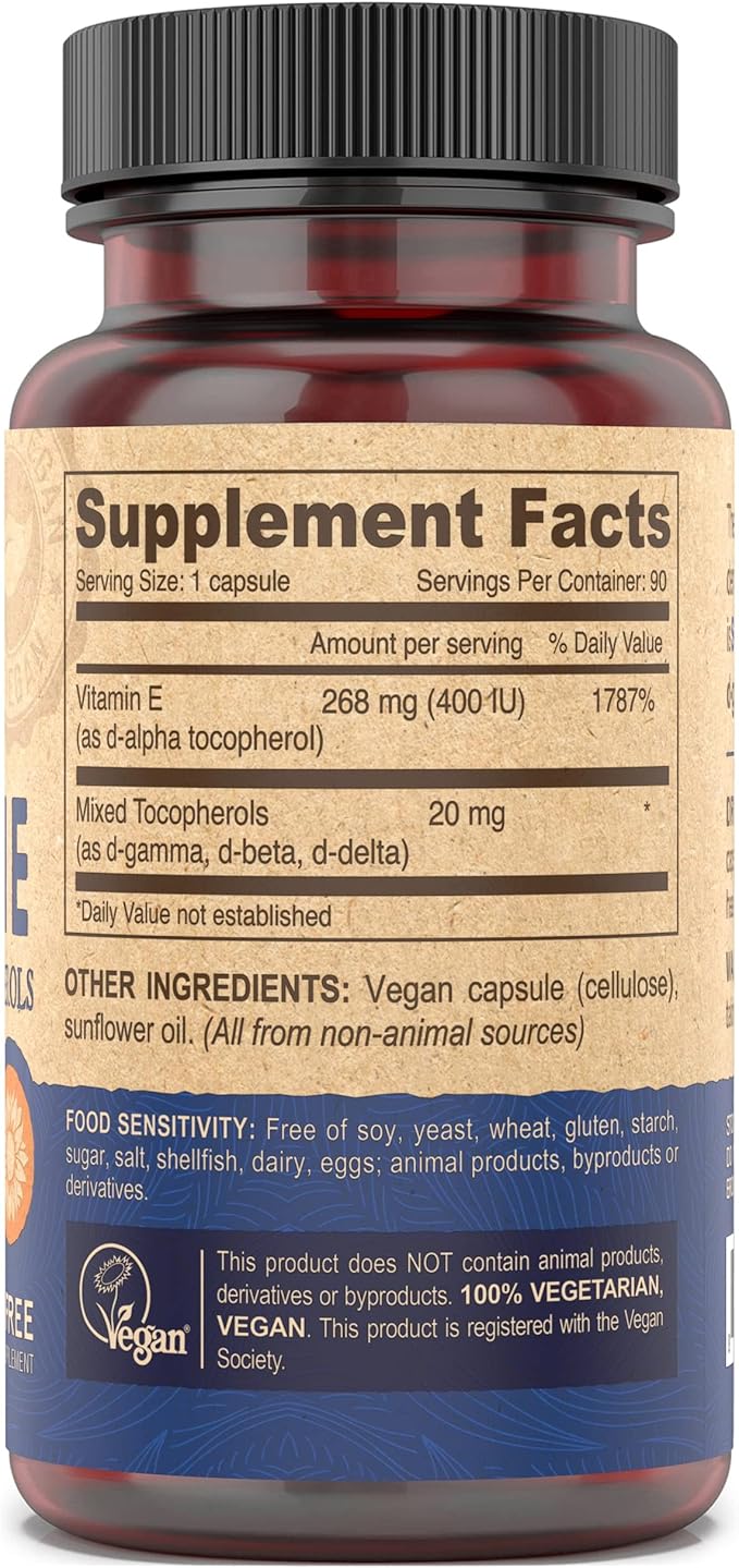 DEVA Vegan Natural Source Vitamin E 400IU with Mixed tocopherols, Soy-Free – 90 Veg Caps (Pack of 2)