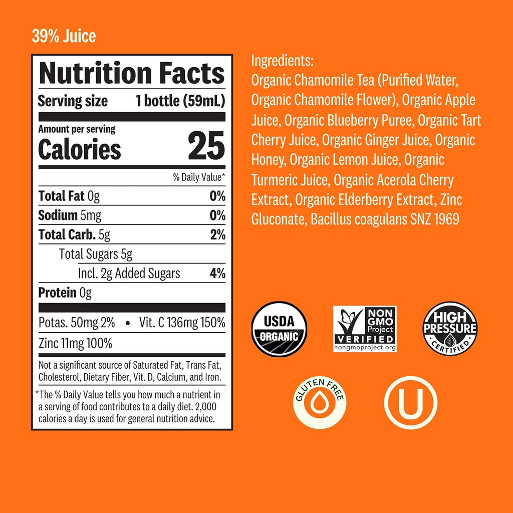 Suja Organic Immunity Elderberry Shot (30 Pack) with Turmeric and Ginger | Immunity Boost & Support | Functional Shots | Cold-Pressed Juice with Live Probiotics | Plant-Based & Gluten-Free