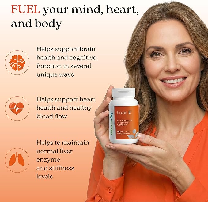 NatureCity True-E Full Spectrum Tocotrienols Vitamin E & Natural Alpha Tocopherol Supplement | Sustainable Vitamin E Tocotrienols from Evnol Suprabio | Non-GMO Vitamin E Complex | 60 Soft gels