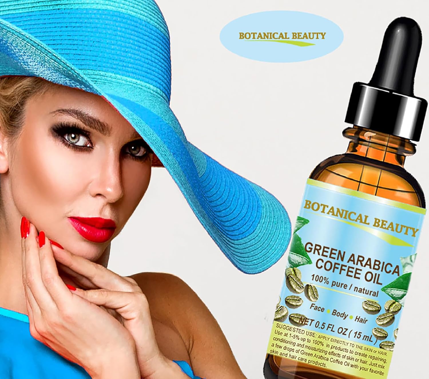 Botanical Beauty GREEN ARABICA COFFEE OIL Brazilian 100% Pure Virgin Unrefined for Face, Skin, Hair, Lip, Nails. Anti - Aging Face Oil (0.33 Fl Oz)