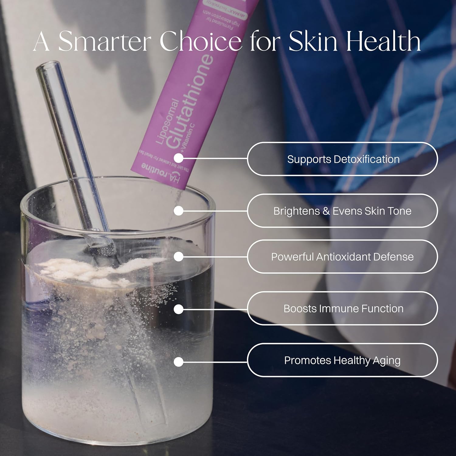 Liposomal Glutathione Powder, 125mg L-Glutathione Sugar-Free Flavored Packets, 100mg Vitamin C, Powerful Antioxidant Supplement for Skin, Beauty Health & Detox Support, 30 Packets - Lemon