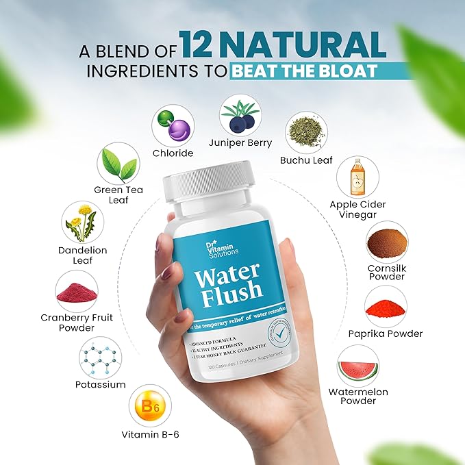 Diuretic Water Pills for Weight Control - Instant Relief from Bloat and Swelling - Green Tea, Cranberry, Dandelion Leaf Extract - Water Retention Pills for Women & Men, 120 Caps