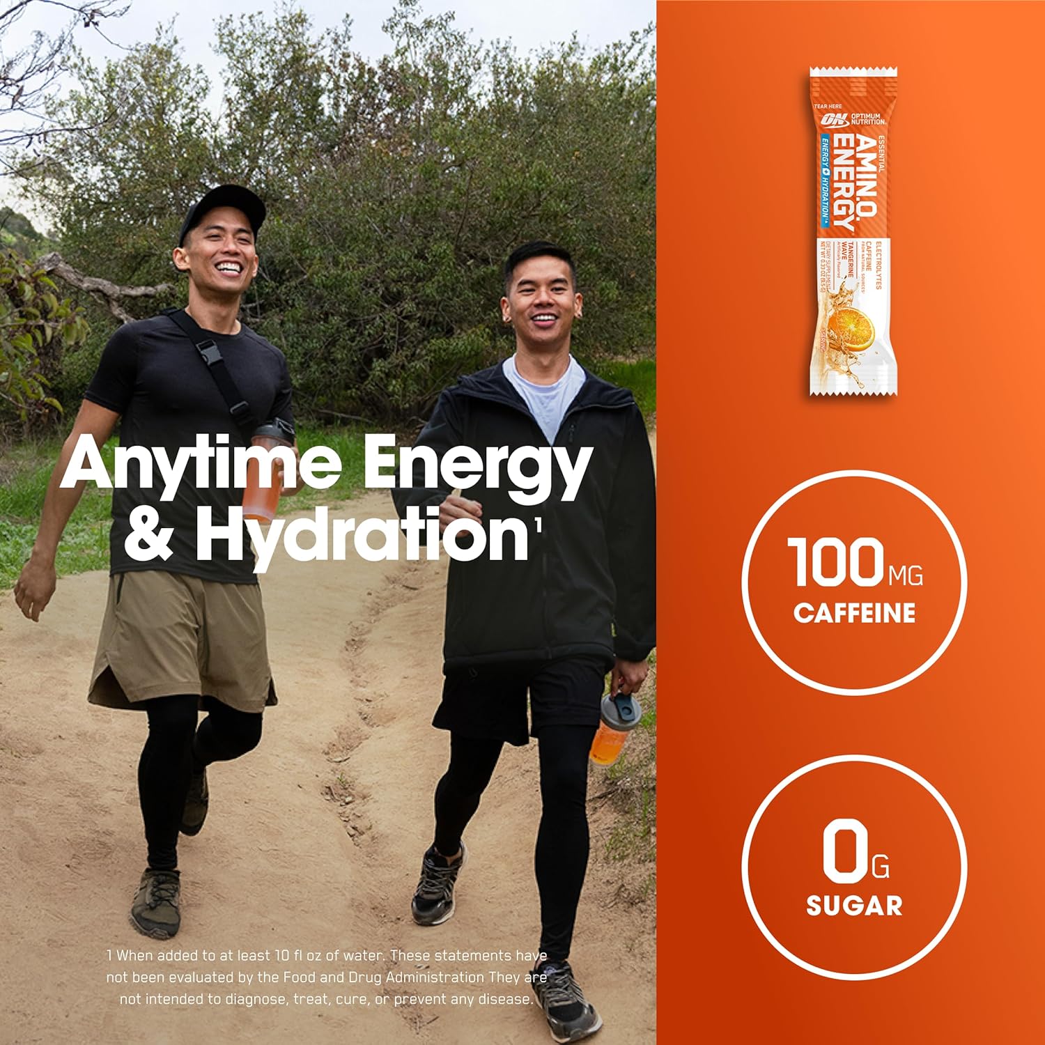 Optimum Nutrition Essential Amino Energy Plus Electrolytes Stick Packs, Energy Powder, Tangerine Wave, 7 Count