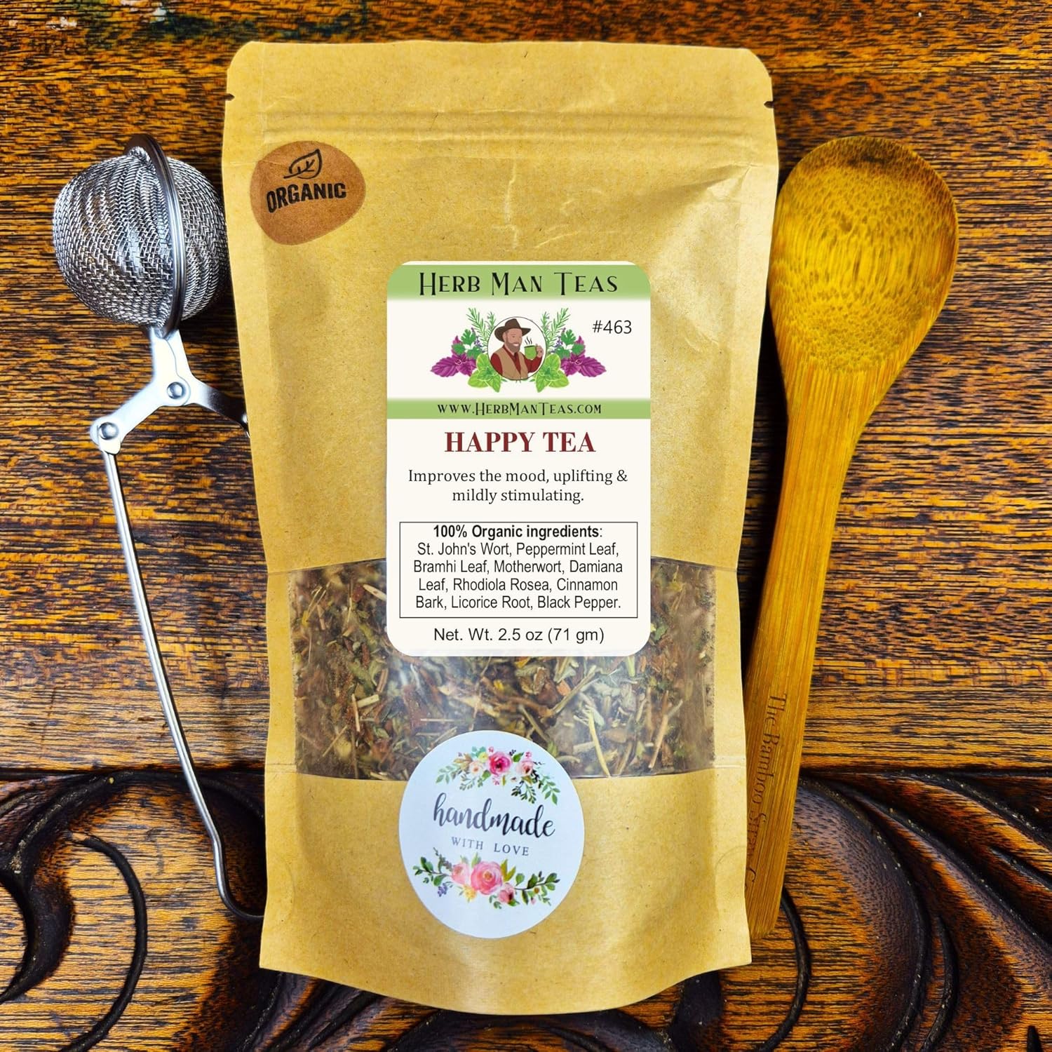 HAPPY TEA — Pleasant Organic Herbal Blend for a Feel-Good Daily Boost — by Master Herbalist Khabir — 100% Organic, Non-GMO, No Additives