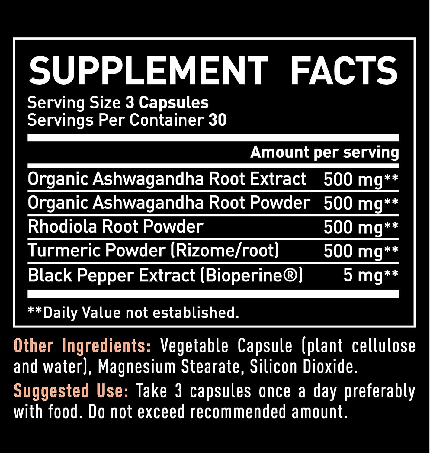 Ashwagandha Complex - Organic Ashwagandha Root Powder + Rhodiola Rosea + Turmeric - Premium Support Formula - Ashwagandha Capsules Supplement