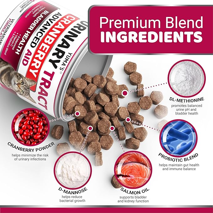 Cat Urinary Tract Health - Cranberry Supplement for Cats - Promotes Healthy Digestion & Normal Bladder Function - Probiotics - Vitamins and Food Supplements - Immune & Multivitamin Support Chews