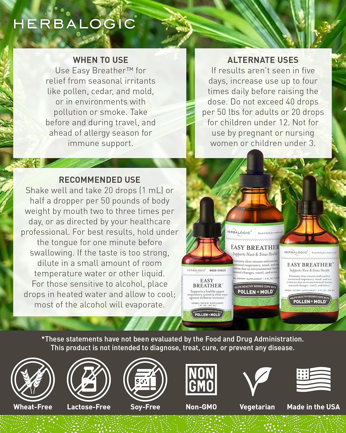 Herbalogic - Easy Breather Liquid Herb Drops - Supports Nose & Sinus Health - Helps Healthy Bodies Cope with Pollen & Mold - Based on The Traditional Chinese Formula Yu Ping Fang San - 2 Fl. Oz.