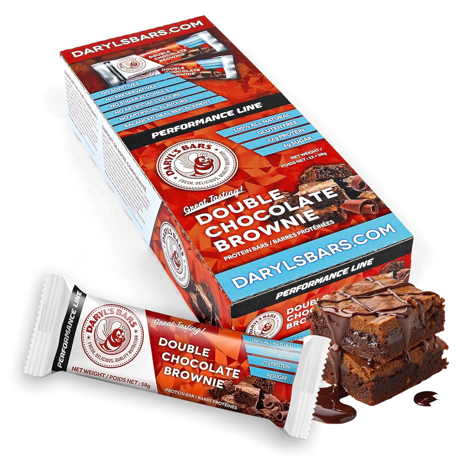Daryl's Bars, Double Chocolate Brownie On the Go Whey Protein Bars, Gluten Free, 22gr of Protein Snack, Meal Replacement, Pack of 1