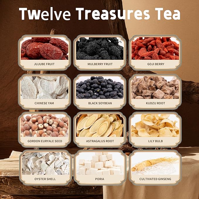 Kidney Tea Formula Ginseng Twelve Treasure Tea -Upgraded Ginseng Five Treasures,Natural Herbal Blend with 12 Traditional Chinese Herbs Kidney , Caffeine-Free,Detox & Cleanse, Liver Support & Energy Boost For Men Women(1 Pack/30 Bags)(Twelve Treasure)