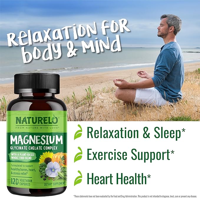 NATURELO Vegan B12 - Methyl B12 with Organic Spirulina - 90 Capsules and Magnesium Glycinate Chelate Complex - 120 Capsules Bundle