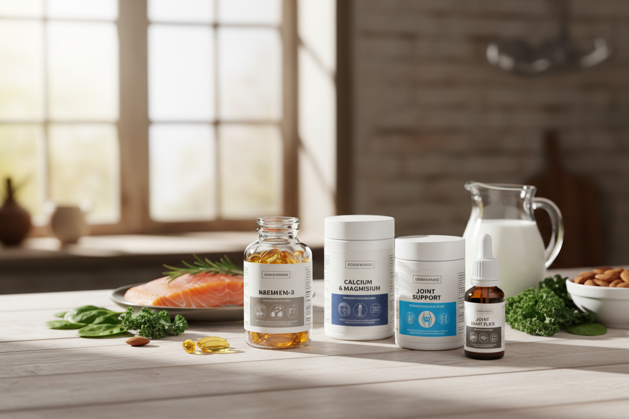 Heart, Joint & Bone Health
Targeted supplements such as omega-3s, calcium, magnesium, and joint-support blends to promote cardiovascular health, flexibility, and strong bones. (make it real photo)