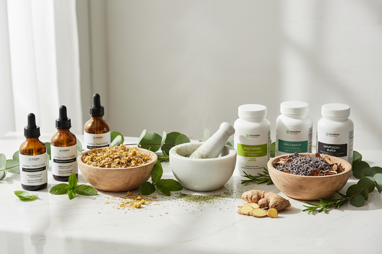 Herbal & Natural Supplements
Plant-based formulas made from trusted herbal sources to support stress management, digestion, sleep, immunity, and natural body balance, inspired by traditional and modern wellness practices. (make it real photo)