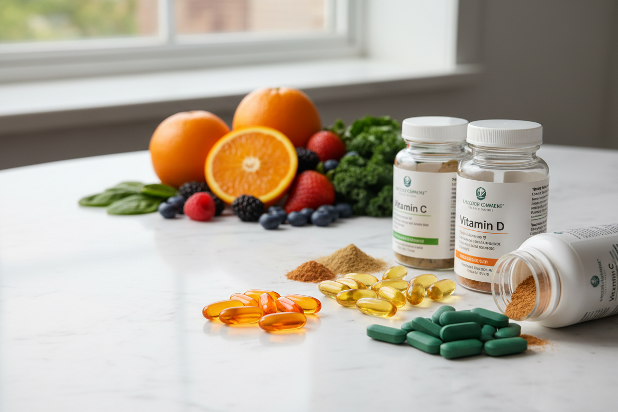 Vitamins & Minerals
Essential nutrients to support overall health, energy, immunity, bone strength, and daily nutritional balance. Ideal for maintaining a healthy lifestyle and filling nutritional gaps. (make it real photo0